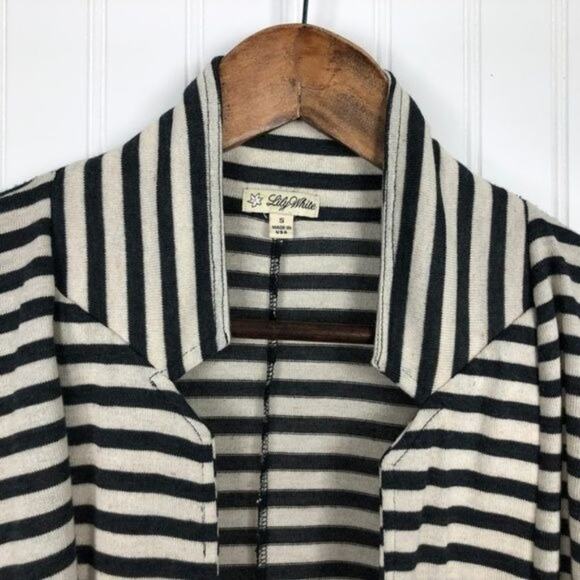 Lily White Cardigan Size Small Womens Striped Knit Half Sleeve High Neck Sweater - Picture 2 of 5